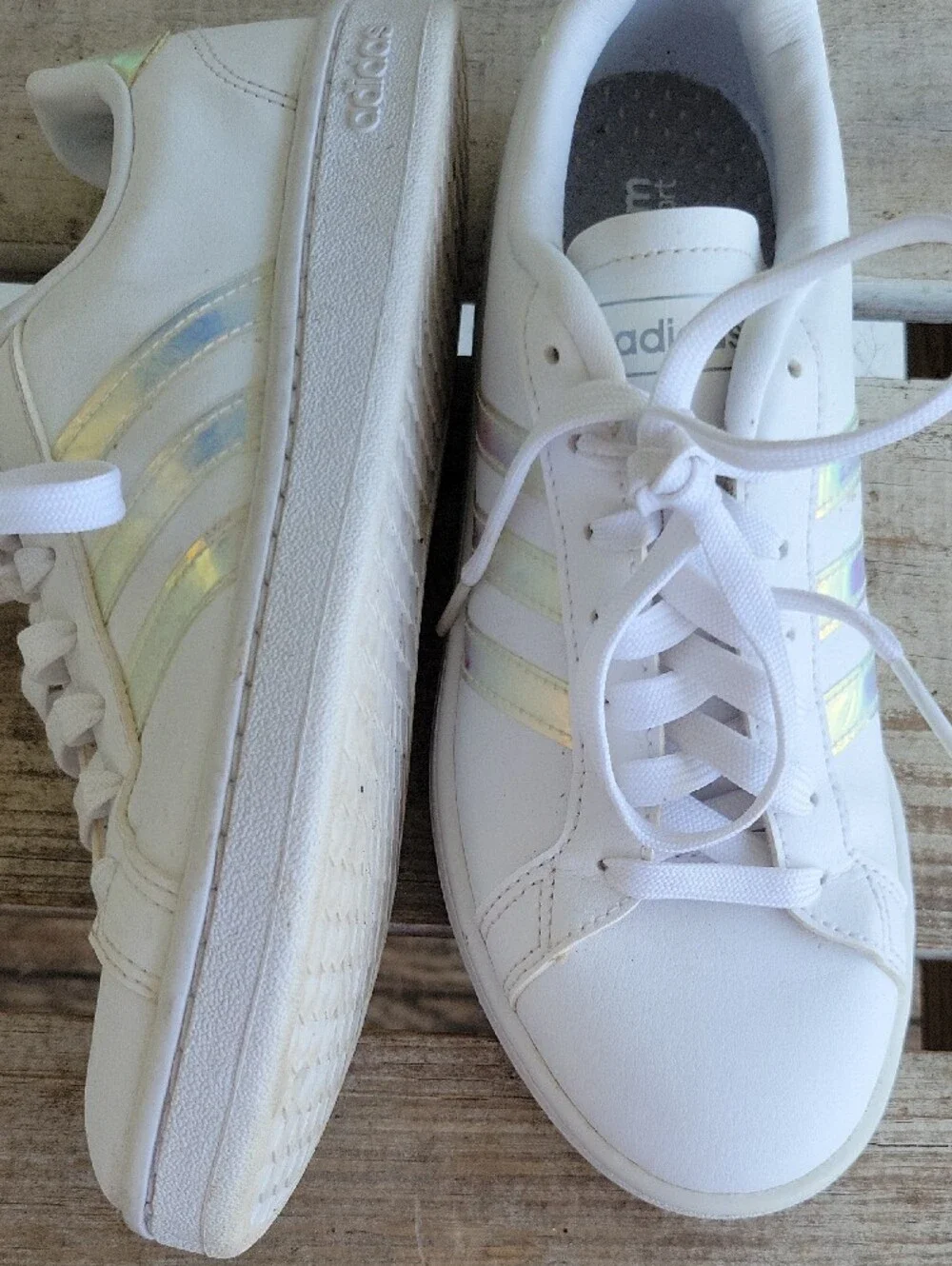 adidas  Cloud Foam White Women’s Sneakers with Iridescent Stripe Accents